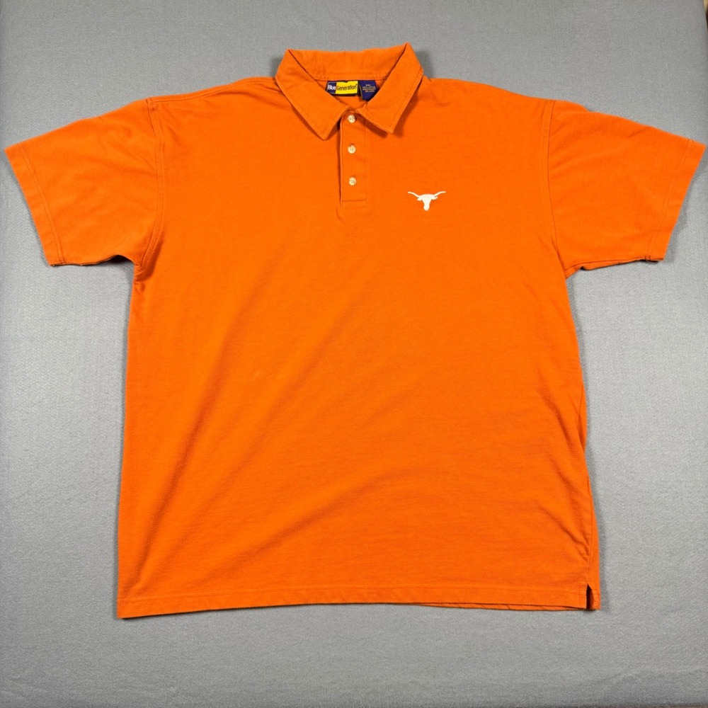 Blue Generation Texas Longhorns Polo Shirt Mens 2XL Orange Cotton Short Sleeve
